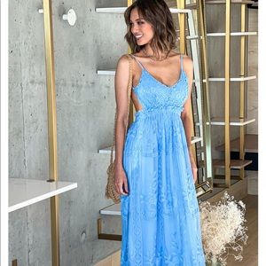 Blue crochet maxi dress NWT